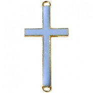 Metal connector charm Cross 46x23mm Gold - Blue gray
